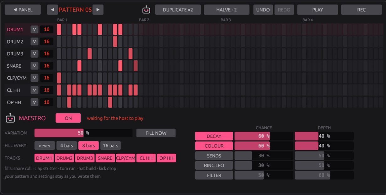 The LANES view with a pattern and the Maestro settings